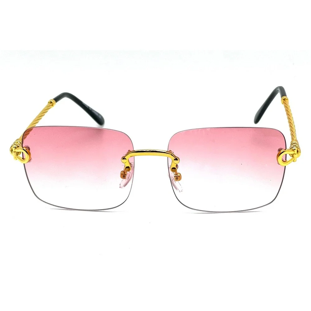 Classic Men Sunglasses Pink Lens Gold Frame Light Weight Comfortable Rimless New